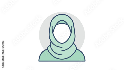 Minimalist vector icon of a Muslim woman wearing a light green hijab