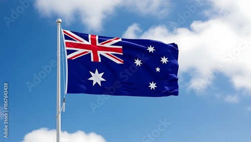 Waving australian flag against blue sky with clouds