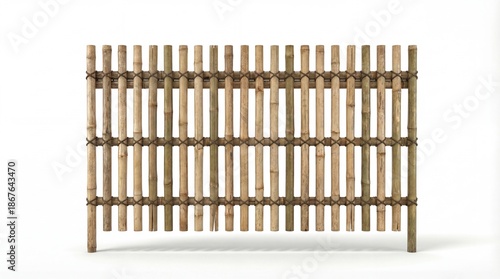 Zen garden bamboo fence element inspired by traditional Asian design, made of natural bamboo with a calm neutral appearance. Isolated on white background. Ideal for meditation, wellness, spa
