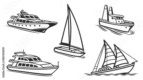 Diverse Collection of Luxury Yachts Sailboats and Motorboats for Nautical Travel and Marine Industry Web Design Projects
