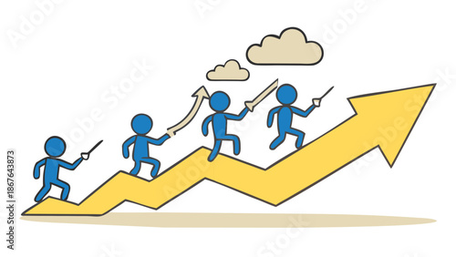 Business teamwork striving for success with upward growth trajectory