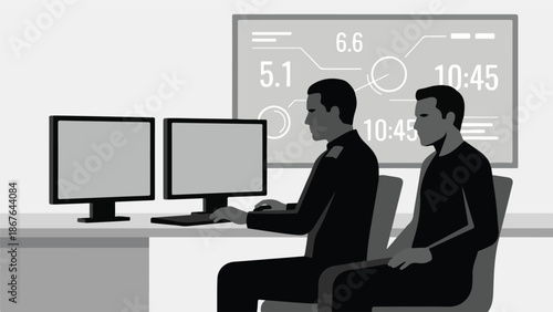 Police Surveillance Monitoring Vector Illustration