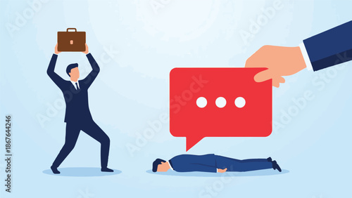 Businessman overwhelmed by message while another celebrates success