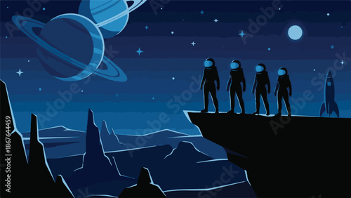 Team Exploration Future in Space Vector Illustration