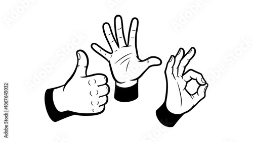 Vector illustration of a human hand gesturing two fingers up as a peace sign and symbol of success or victory isolated on a white background