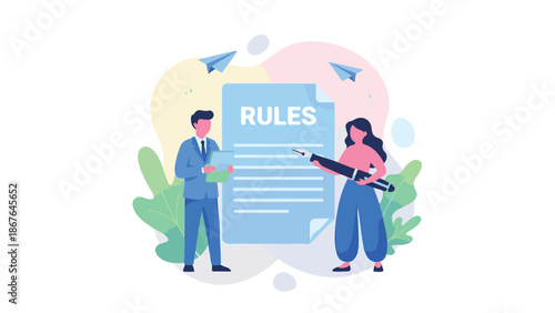 Business Professionals Reviewing Rules and Compliance Document