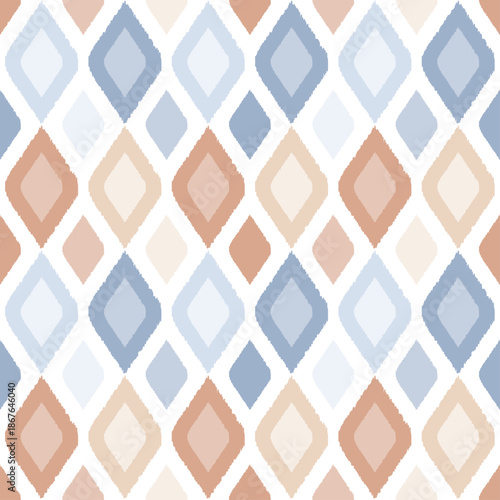 Argyle Diamond Seamless Pattern. Earth Tones Grunge Texture, Abstract Brush Strokes Vector Background