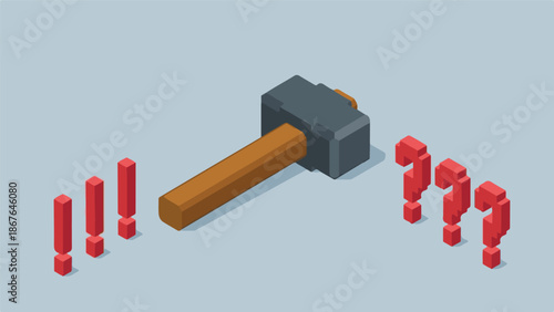Isometric hammer tackling problems and finding solutions illustration