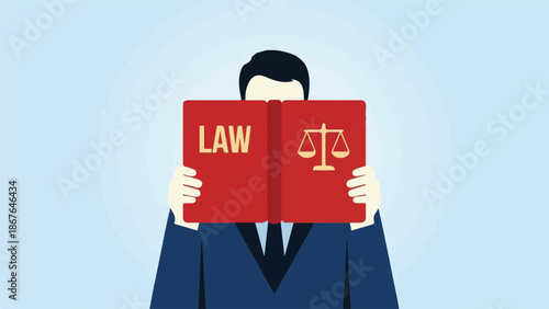 Law book and scales of justice held by a person, legal education concept