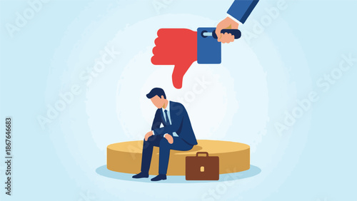 Businessman experiencing failure, rejection, and job loss with thumbs down symbol