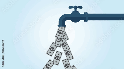 Concept of money flowing like water from a tap, financial abundance