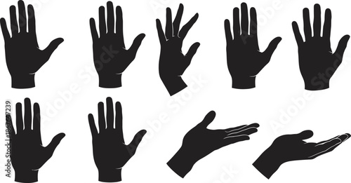 Collection of black silhouette hands in various gestures and positions