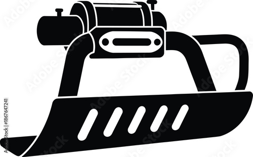 Heavy duty off road vehicle front bull bar with winch silhouette vector illustration isolated on white.