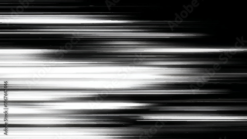 Abstract blurry black and white horizontal lines moving fast in a streaky motion effect