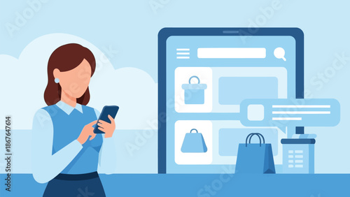 Woman using smartphone for online shopping and digital ecommerce payment