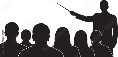 Business presentation with graphs and silhouetted audience