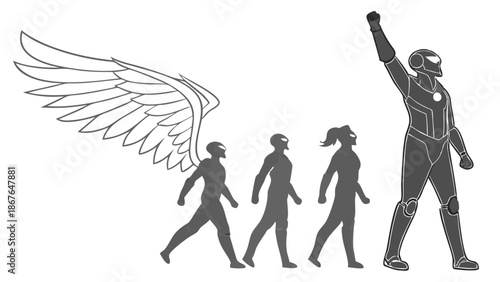 Evolution of Heroic Figures Showing Growth and Achievement for Web Design and Success Narratives