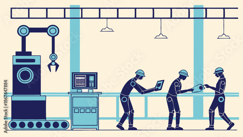 Automated Factory Assembly Line with Robotic Arm Integrating Human Workers for Future Manufacturing Technology and Industry 40