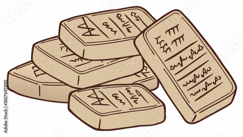 Ancient Cuneiform Tablets Stacked for Historical Archives or Archaeological Research Documentation