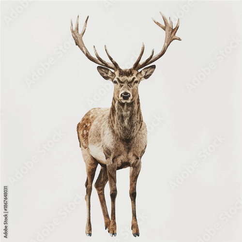 Nature vector illustration animal deer with big antlers, postcard, sticker
