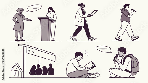 Diverse Students Presenting, Studying, and Speaking Publicly for Education and Communication Design Projects