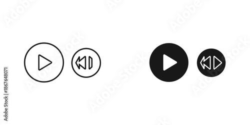Black and white play and rewind buttons on a white background
