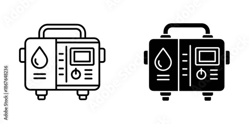 Black and white water heater with water drop symbol