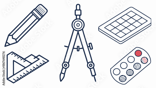 Drafting and Design Tools Isometric Icons Set for Architecture Education Art Projects Technical Drawing Precision Work