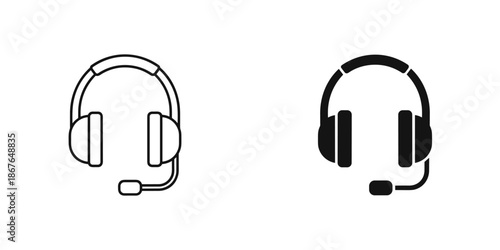 Two Headsets One White One Black Line headphones microphone