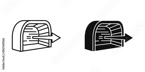 Two Mailboxes with Arrows Pointing Outward black and white