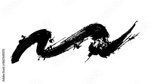 Black ink brush stroke on white background for design and artistic purposes  abstract expressionist element