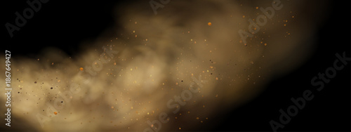 Brown dune explosion with yellow flying sand, dirt clusters, and textured wind effect.