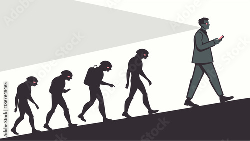 Human Evolution to Smartphone Addiction Upward Trend Illustration for Digital Detox and Tech Dependency Awareness Campaigns