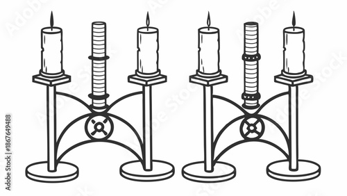Vintage Iron Candelabra with Burning Candles for Romantic Dinner Ambiance or Holiday Decor Illustration