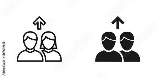 Two pairs of people with arrows pointing up two people