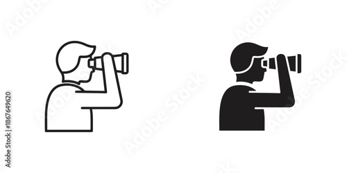 Two People Using Binoculars Silhouette and Line observation