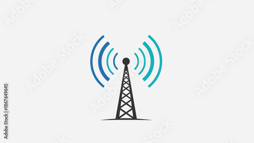 Colored Radio Transmission Tower Emitting Waves Isolated White Background