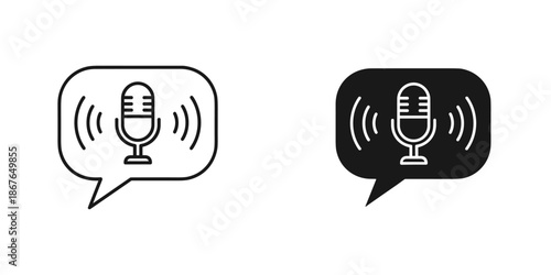 Two speech bubbles with microphone in white and black