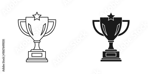 Two trophy cups with stars on in black and white