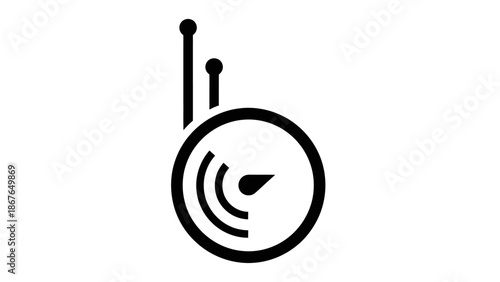 Minimalist Line Art Icon of a Radio Dial and Signal with Antenna on an Isolated White Background