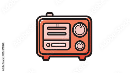 Classic Retro Red Radio Receiver with Buttons and Knobs on White Background
