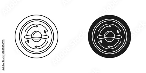 Black and white circular of planetary motion with arrows