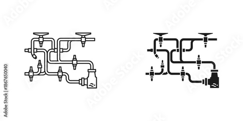 Black and white coffee machine plumbing diagram with two faucets
