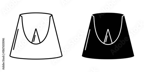 Black and white cone shapes with inner curves and lines