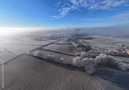Frozen winter landscape countryside in aveyron