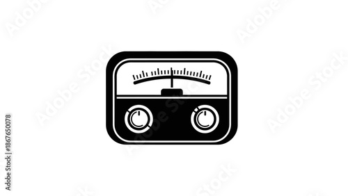 Black Audio Tuner or Radio Amplifier Icon on an Isolated White Background.