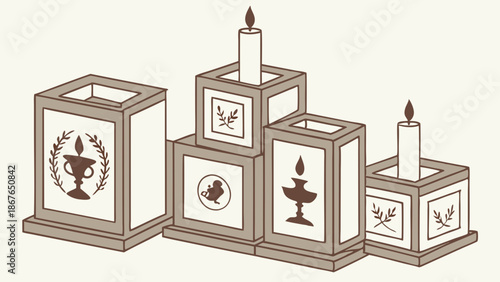 Ancient Roman Style Lanterns with Candles for Memorial, Holiday, or Elegant Event Decoration Design Element