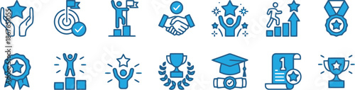 achievement, success, award, winner, goals, diploma, trophy, graduation, leadership, cooperation, icon, business, outline, ui, interface, web, user, design, application, presentation, infographic, set