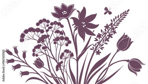 Elegant Purple Floral Silhouette Bouquet for Spring Wedding Invitations Garden Party Branding Elegant Home Decor Design