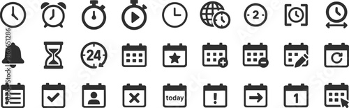 clock, time, calendar, date, schedule, vector, icons, set, alarm, stopwatch, timer, hourglass, bell, globe, management, events, reminder, alert, agenda, hour, minute, second, deadline, notification, a